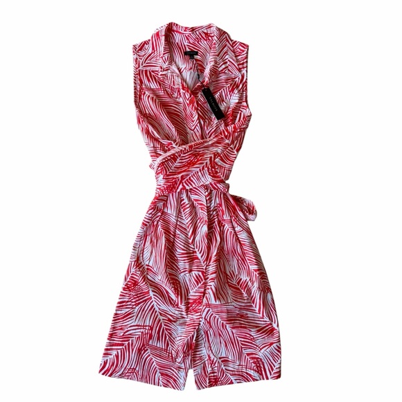 NEW Talbots Red and White Palm Print Sleeveless Dress Size 10 - Picture 3 of 10
